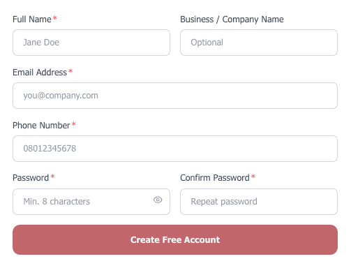 Create an account on Waka Line Logistics
